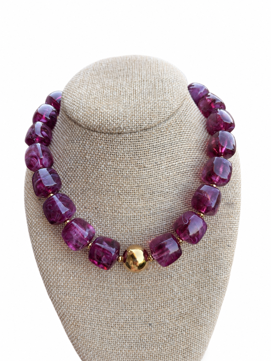 Translucent Plum Cube Bead Necklace