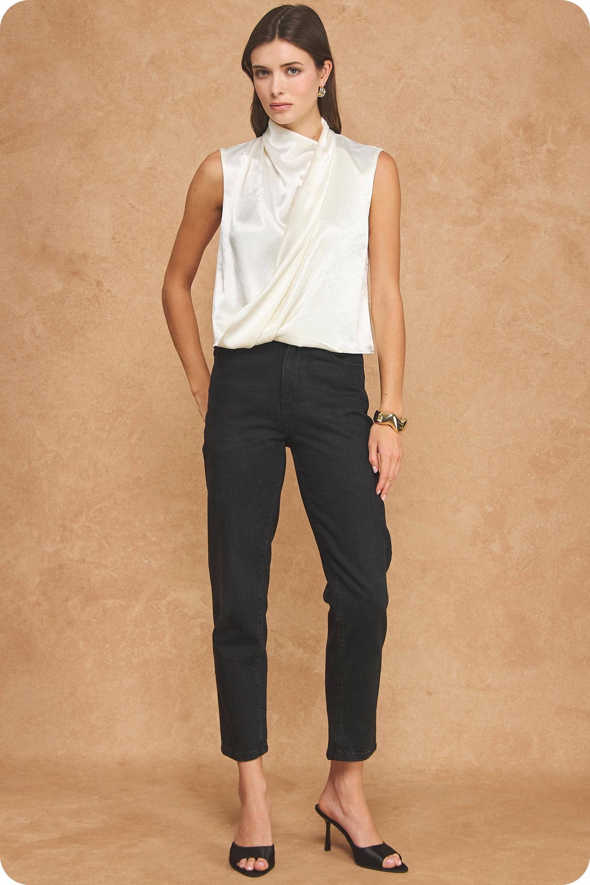 Luminous Textured Satin Draped Top