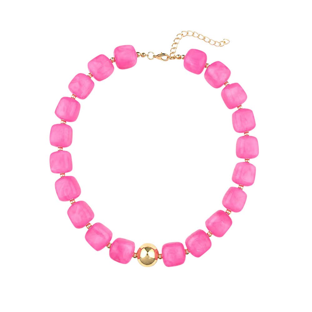 Preston Chunky Beaded Necklace - Hot Pink