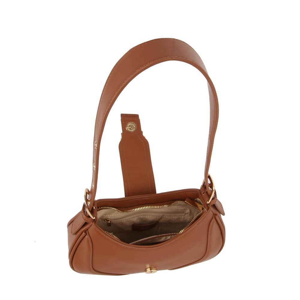Jenny Leather Buckle Strap Crescent Shoulder Bag