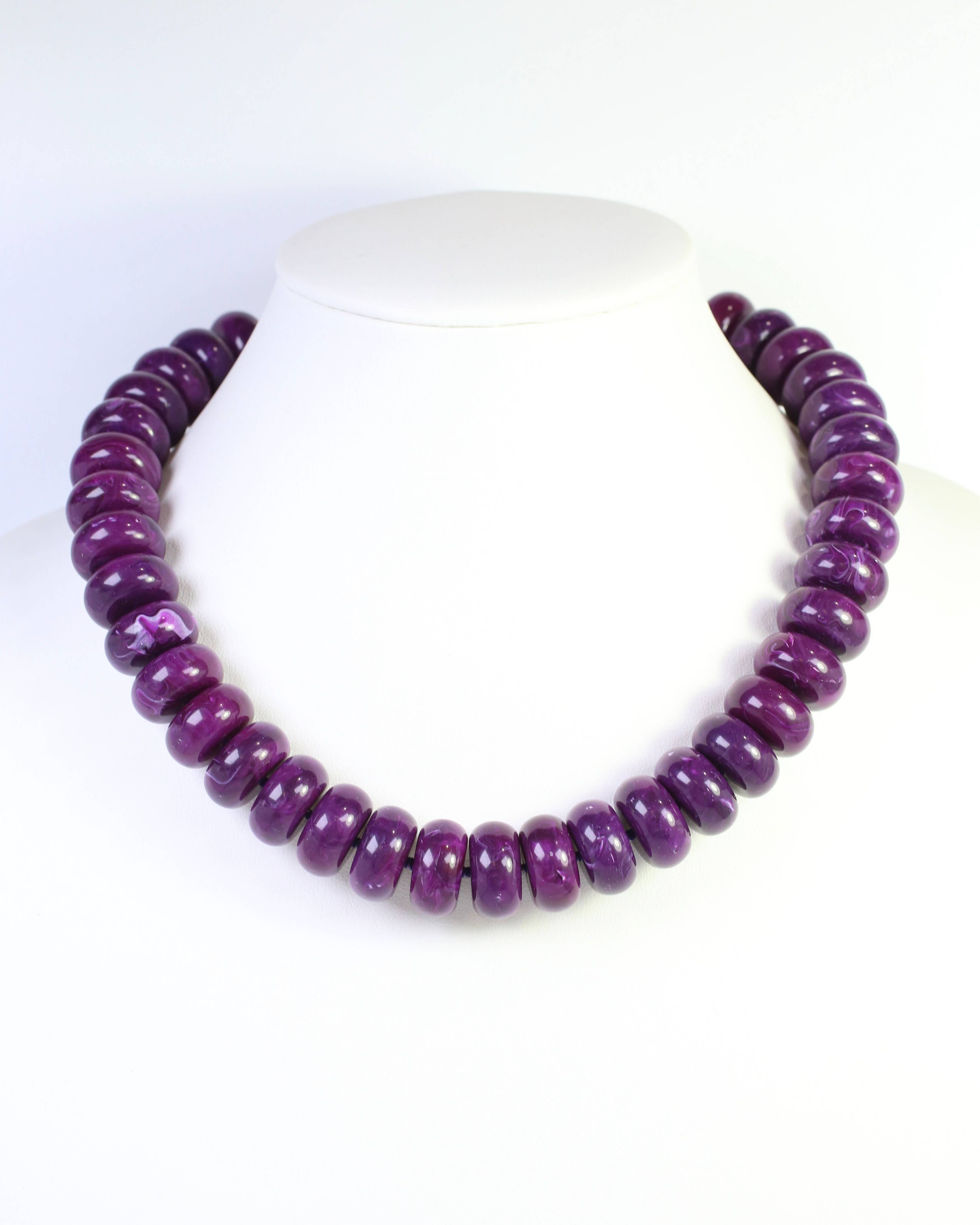 Pipestone Marble Beaded Necklace Purple