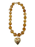 Lucas Beaded Necklace with Gold Heart Pendant -Tortoise