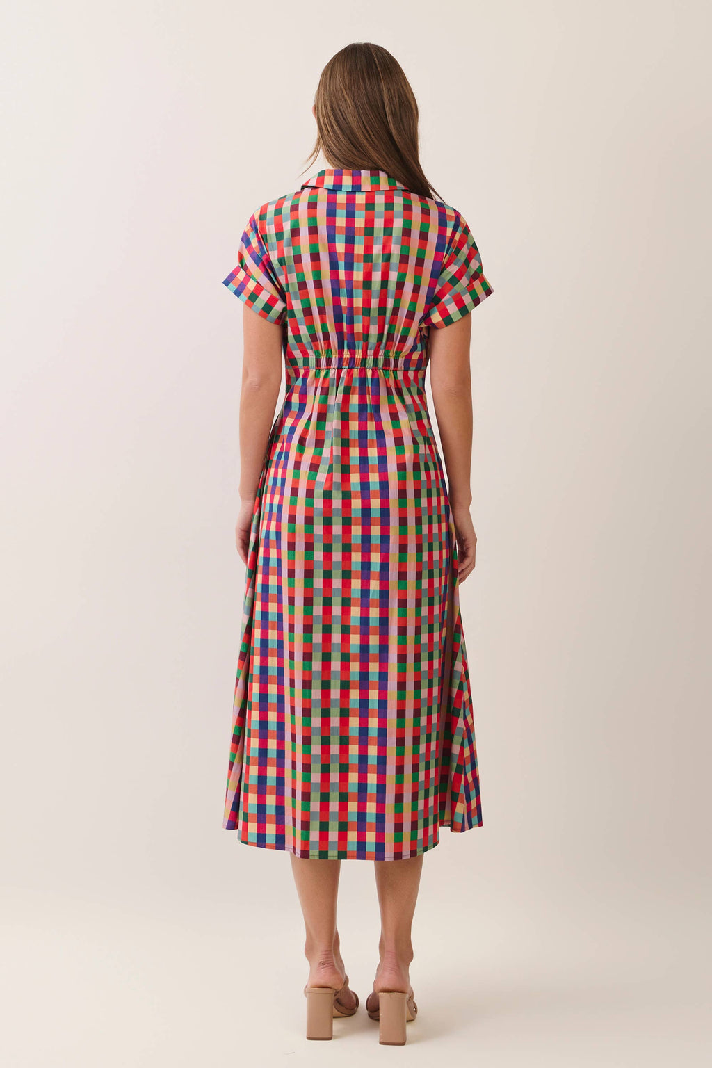 Meg Check Button Down Midi Dress
