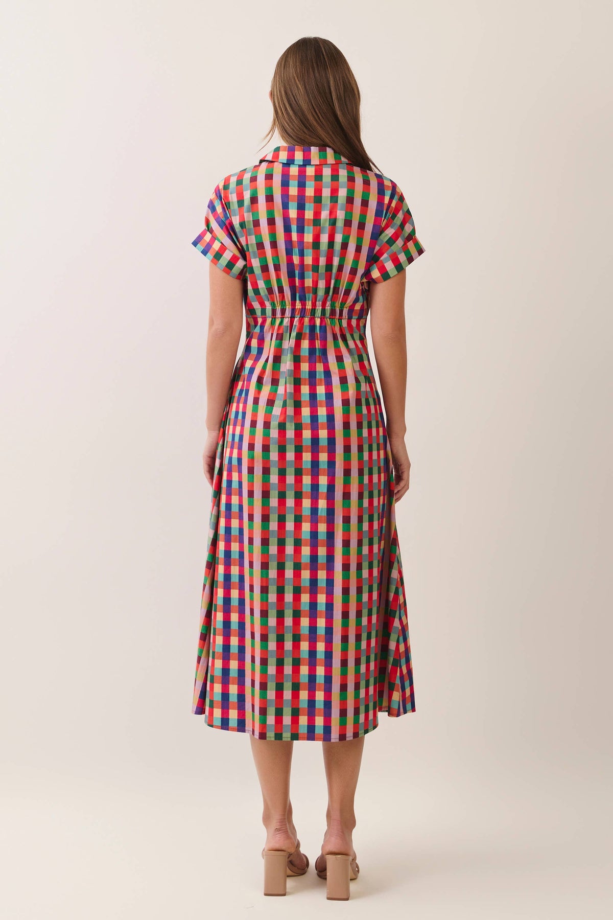 Meg Check Button Down Midi Dress