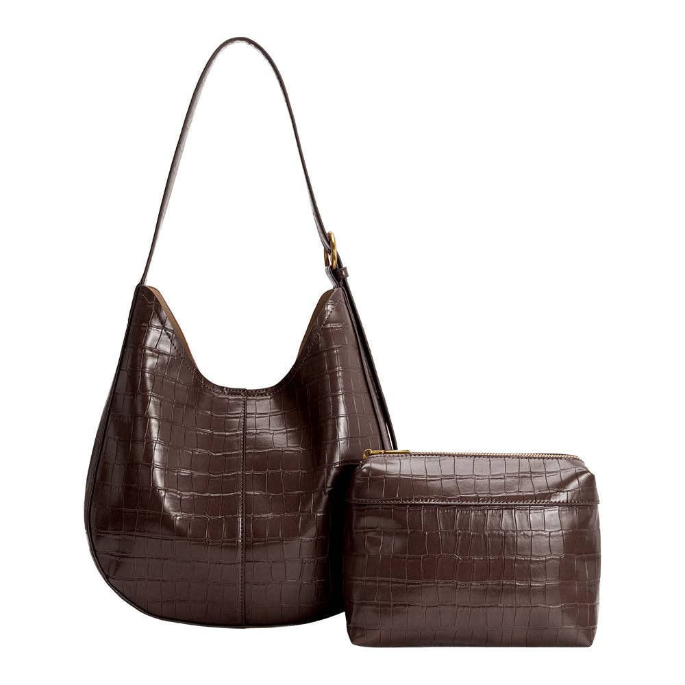 Stefanie Chocolate Recycled Vegan Leather Shoulder Bag