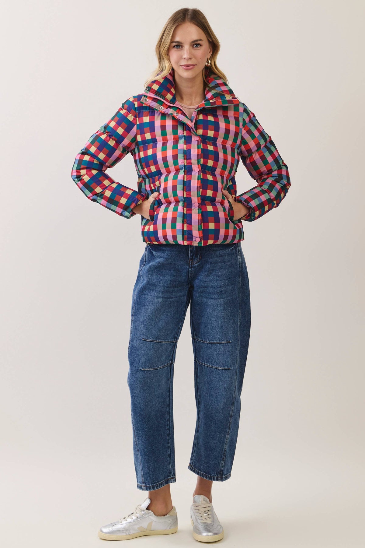 Multicolor Check Puffer Jacket