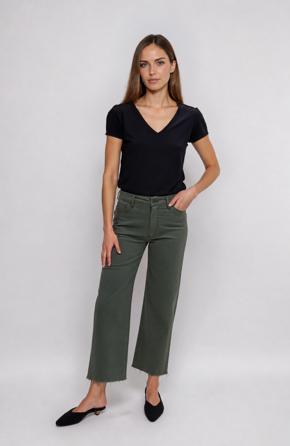 Aberdeen Ankle Crop High Rise Jean Olive