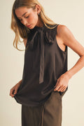 Mamie Mock-Neck Sleeveless Top