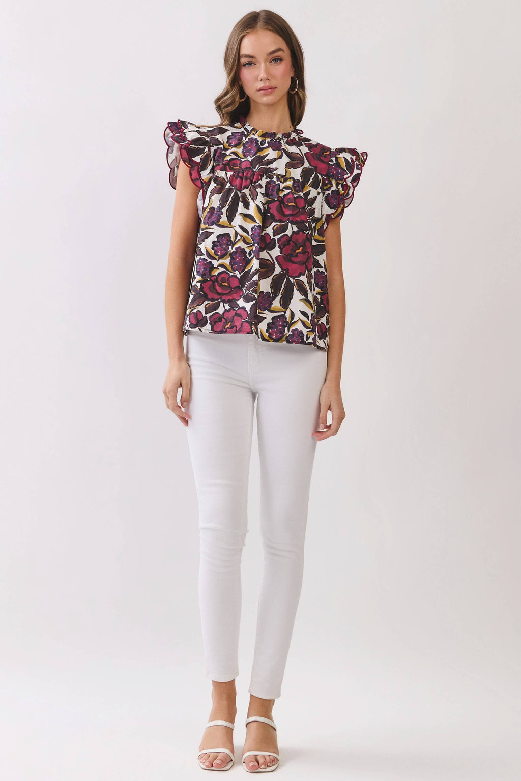 Callie Floral Print Ruffle Sleeve Blouse