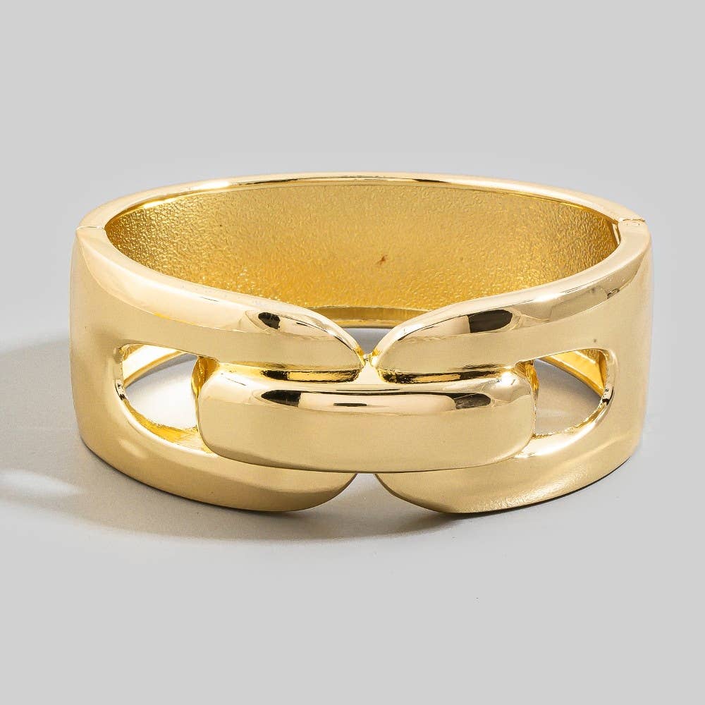 Wide Chain-Link Cutout Hinged Bangle Bracelet