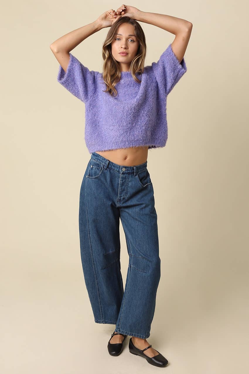 Ayra Fuzzy Short Sleeve Knit Sweater