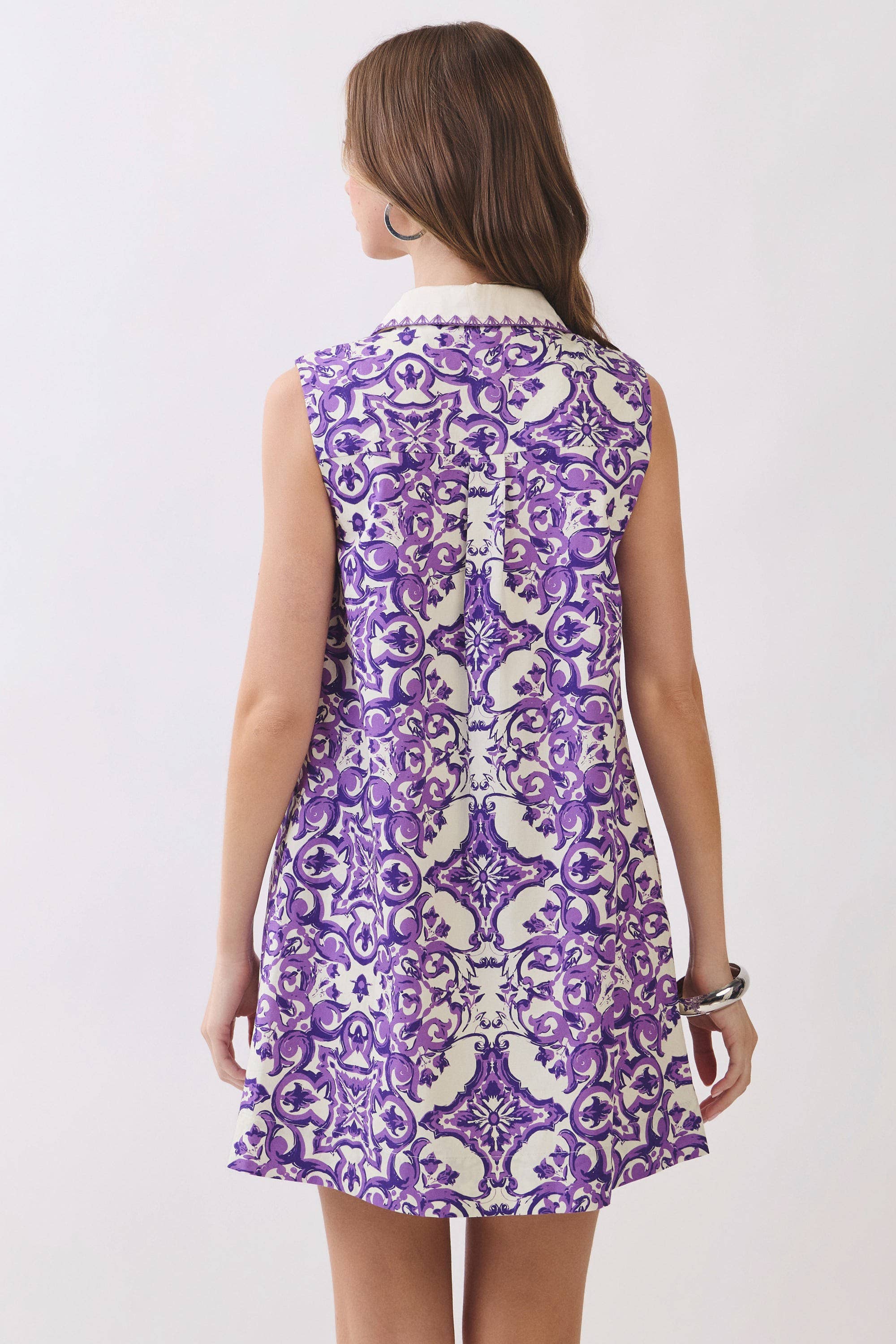 Towers Ornate Tile Print Shift Mini Collared Dress