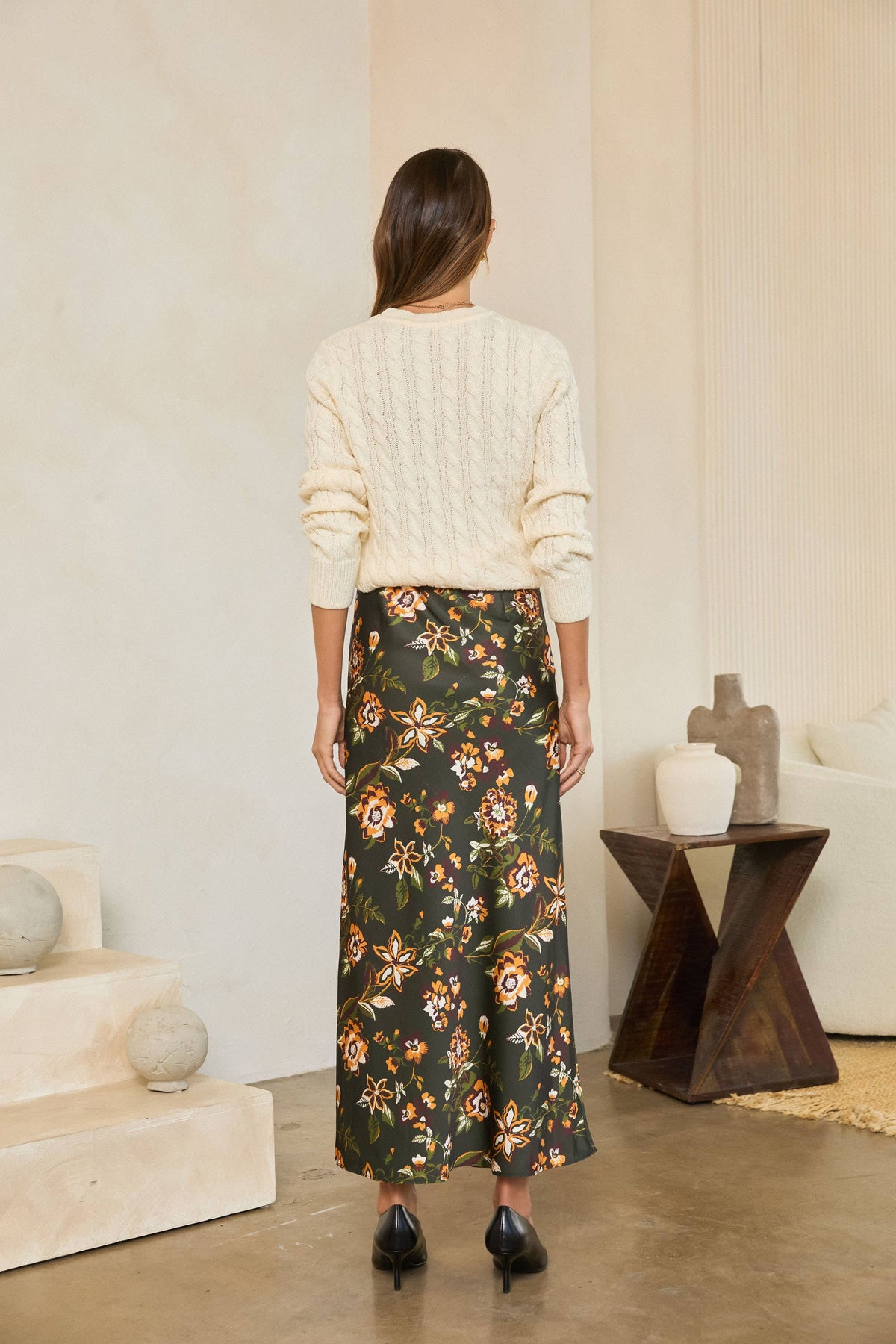 Scottie Floral Print Side Slit Midi Skirt