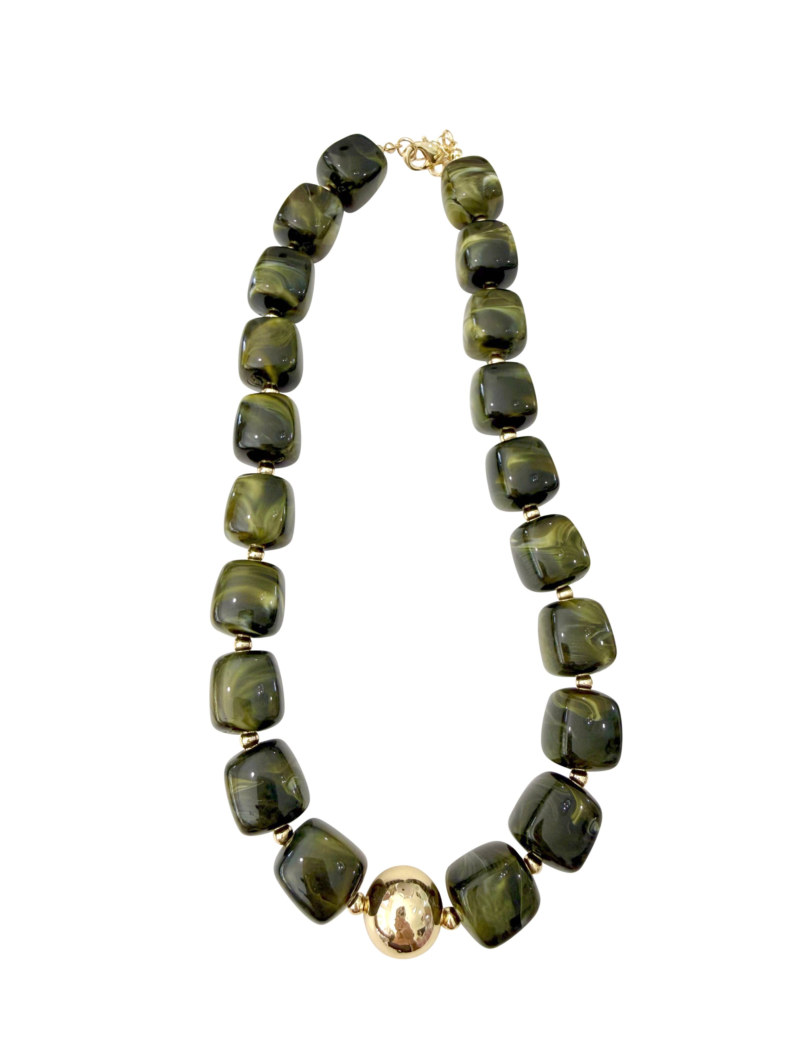 Massey Chunky Beaded Necklace - Olive