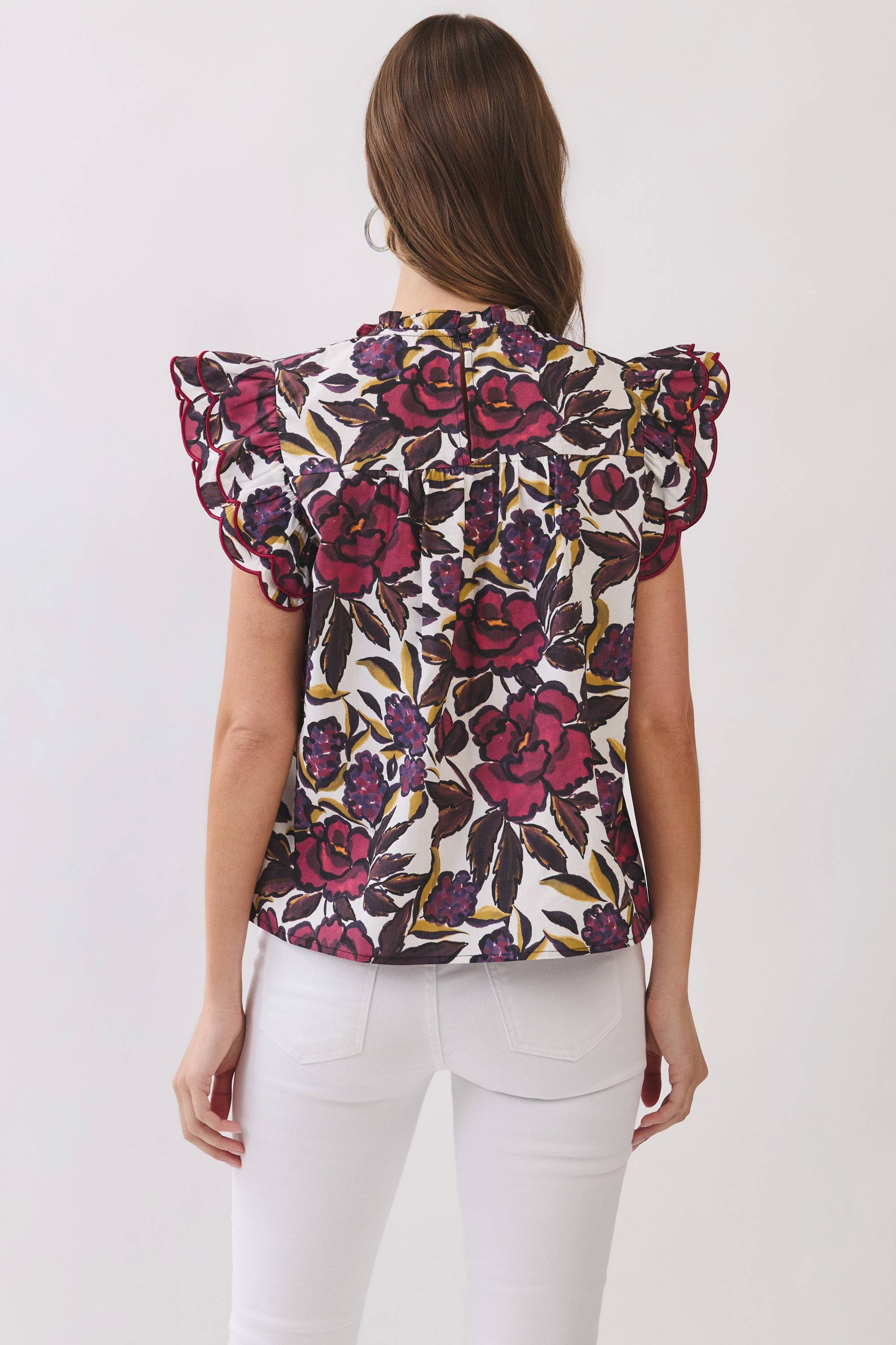 Callie Floral Print Ruffle Sleeve Blouse