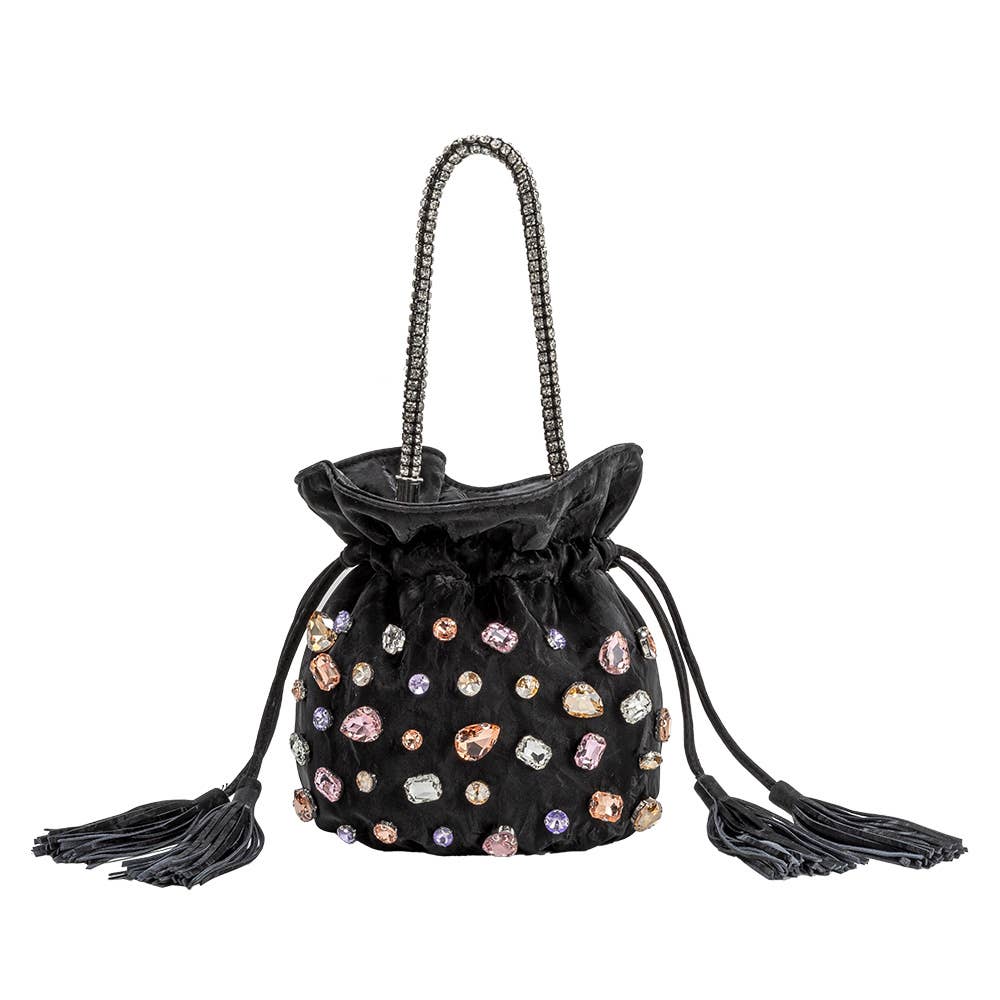 Starla Black Vegan Leather Jewel Top Handle Bag