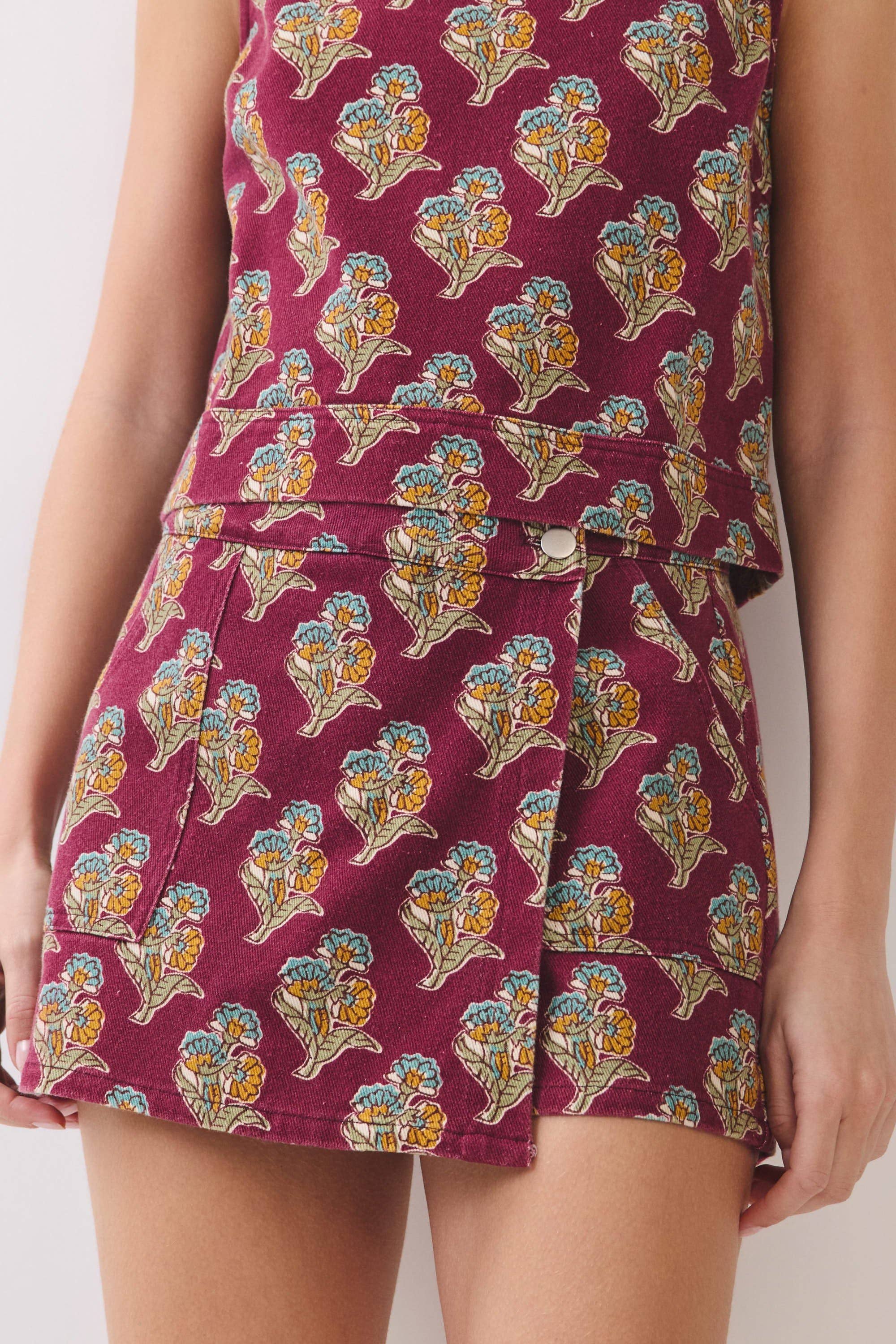 Autumn Floral Print Wrap Front Design Skort