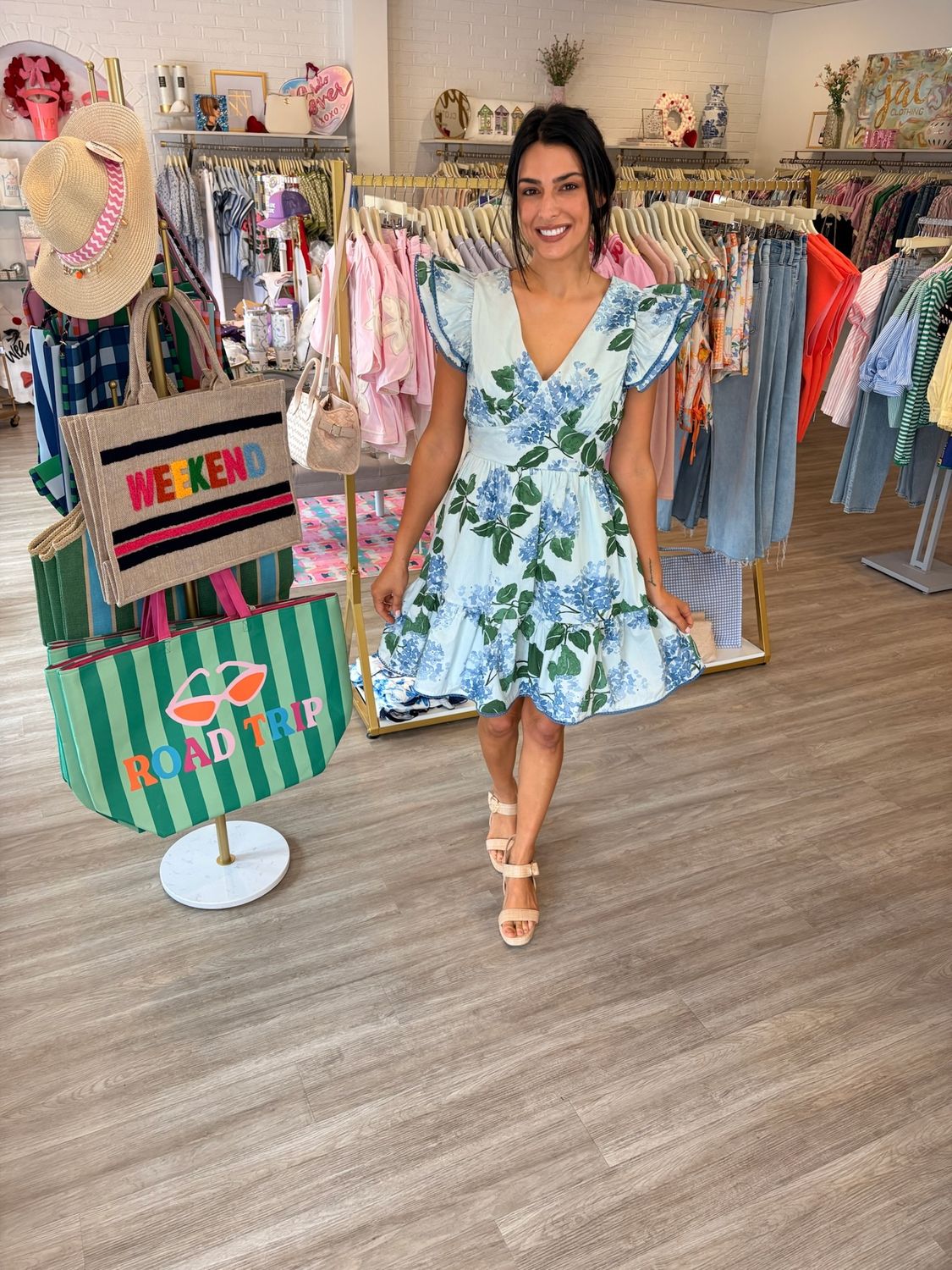 sugar lips dress Women's Adelina Shift Midi Tropical Cobalt ComboSize + Fit Hot Rod Floral Monaco Tiered